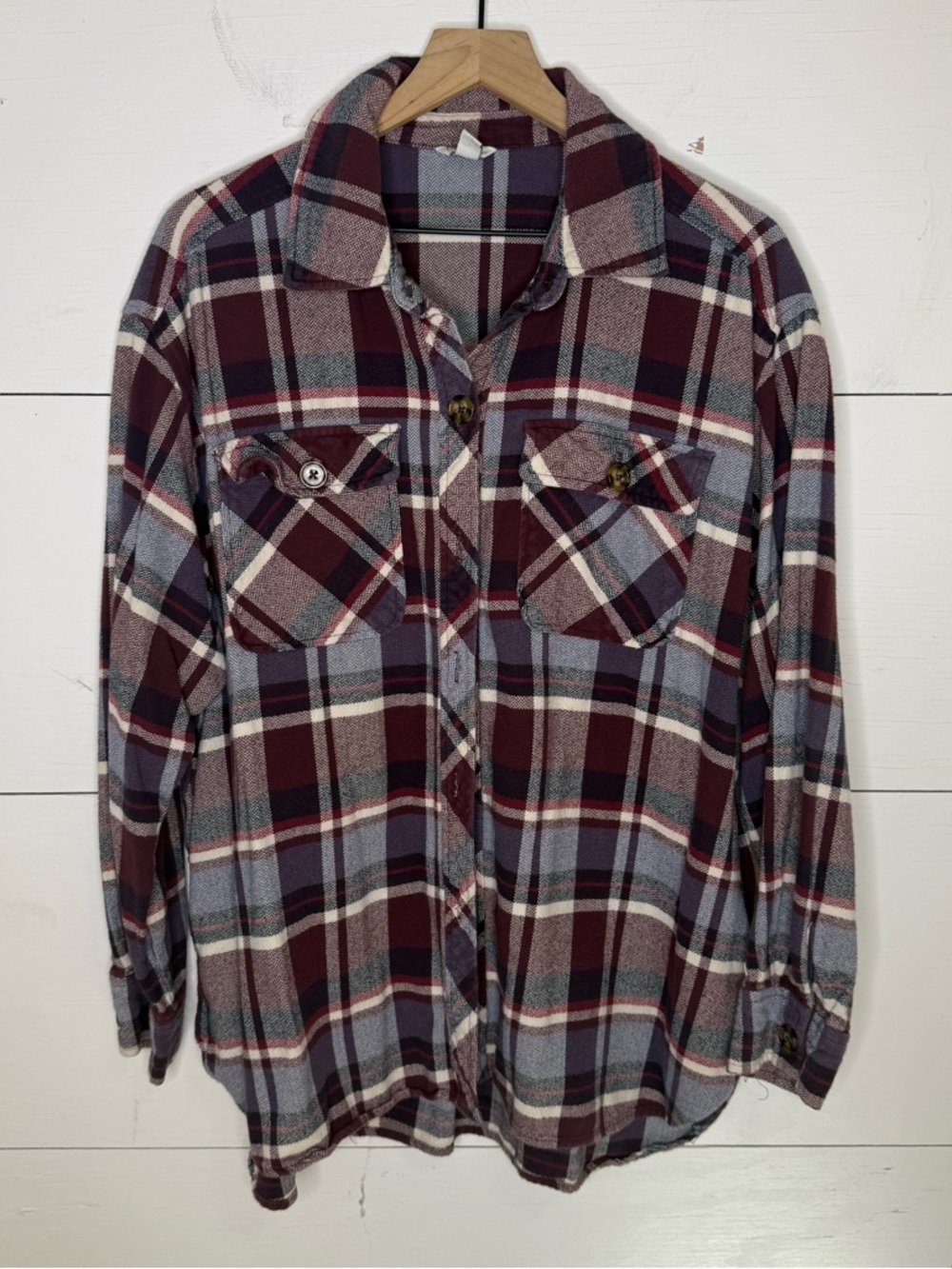 Cato • Burgundy and Gray Plaid Button-Up Pocket Shirt Size XL